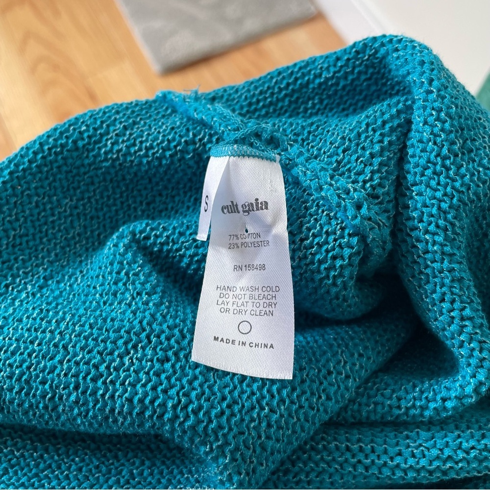 Cult Gaia Hedda Cyan Blue Stretch Knit Diamond Tie Cut Out Midi Skirt EUC Size S - Picture 12 of 12